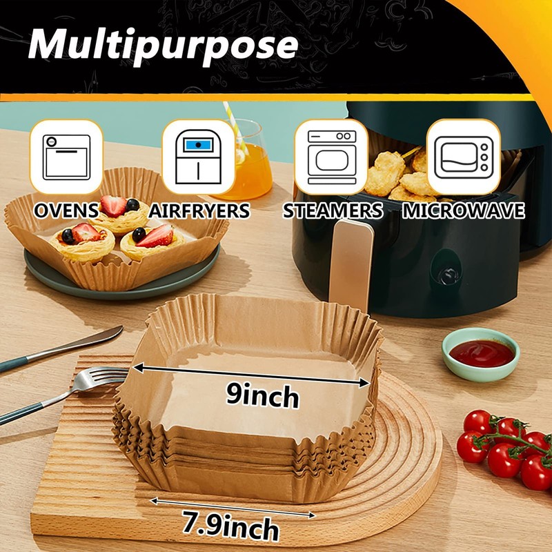 Air Fryer Liners 9 Inch, Airfryer Square-9inch (120pcs), Brown gallery
