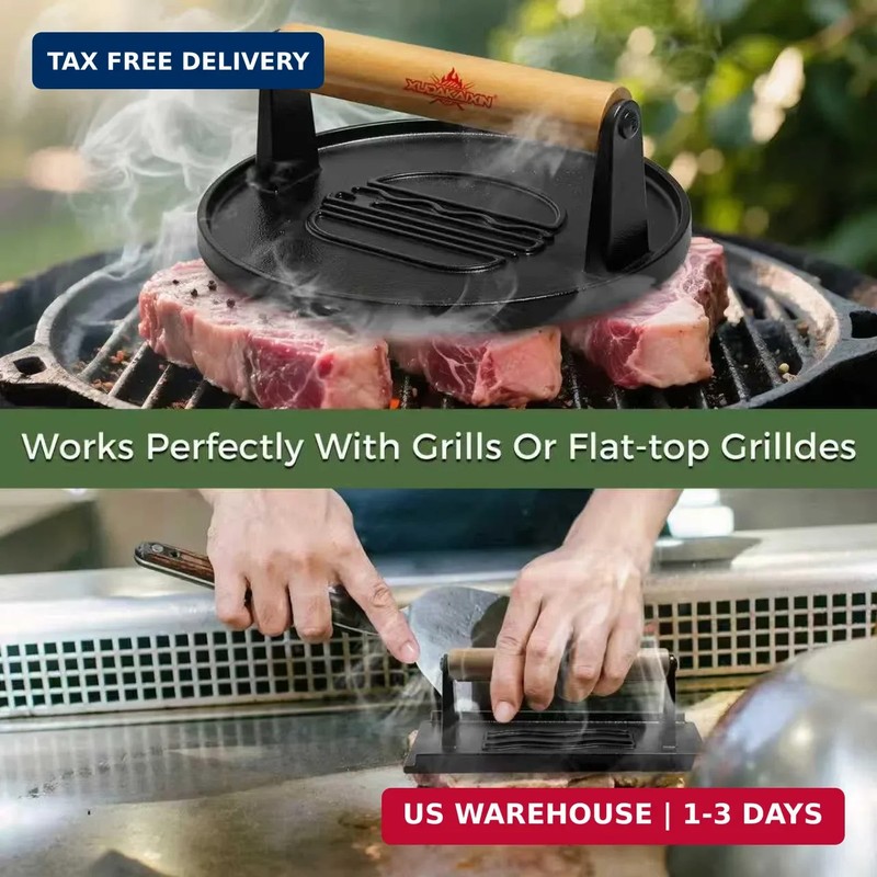 XUDAKAIXIN Cast Iron Smash Burger Press (2PCS),Grill Bacon Meat Press Tool,Perfe gallery