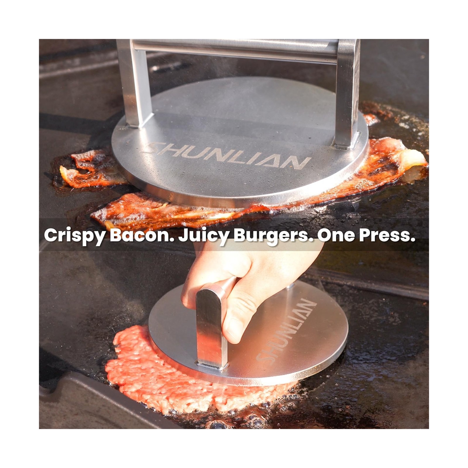 Smash Burger Press, 6 Inch Heavy Duty Burger Smasher Tool, 3.1lb Non-Stick Sm... gallery