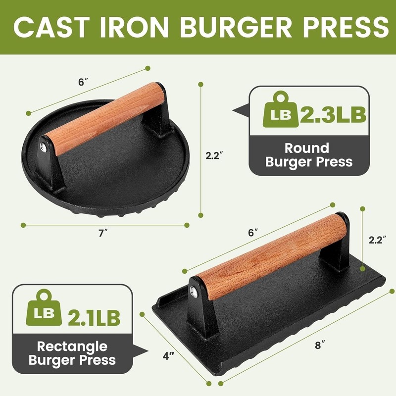 Cast Iron Bacon Press for Griddle - Heavy Duty Smash Burger Press, Grill Press gallery