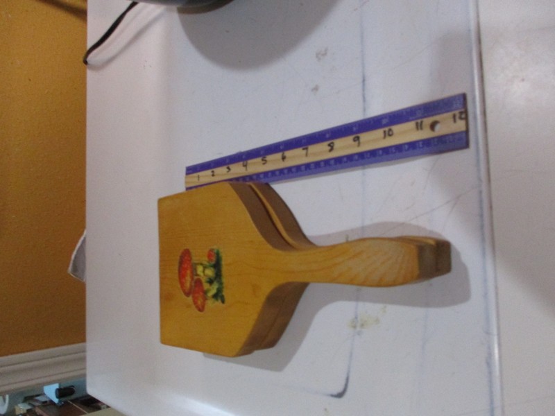 VTG 70s Wooden Hamburger Patty Press Handle Wall Hanging Mushroom Design 12"x5" gallery