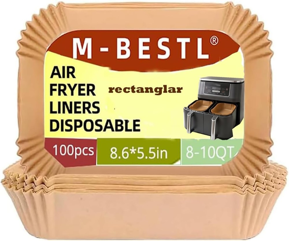 100 Pcs Air Fryer Parchment Paper 8.6*5.5"Rectangle-100pcs, Wood
