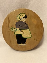 Vintage Wooden Hamburger Patty Press Hinged Lid Hand Painted Chef Japan