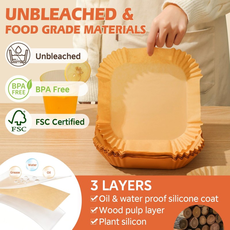 Air Fryer Liners Disposable, 125Pcs Parchment 8Inch-Square-125PCS, Yellow gallery