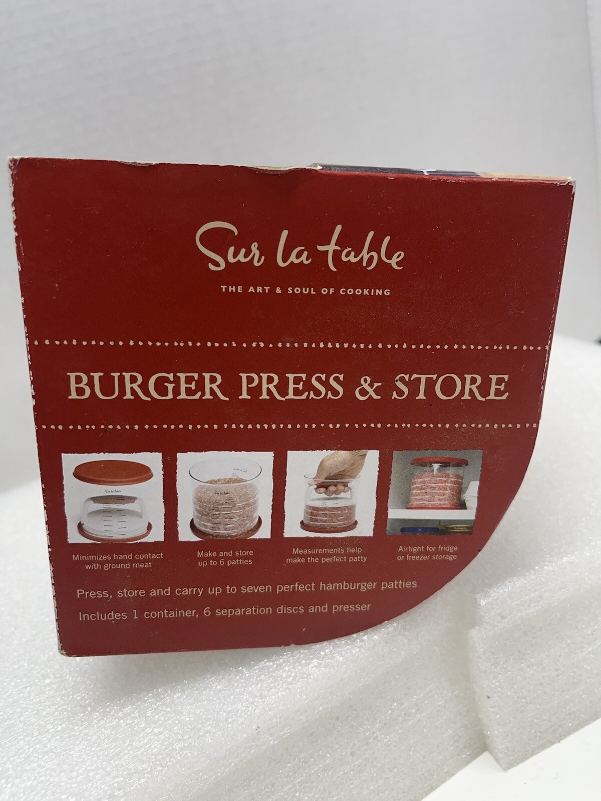 Sur La Table Burger Press & Store Container, 6 Separation Discs And Presser New gallery