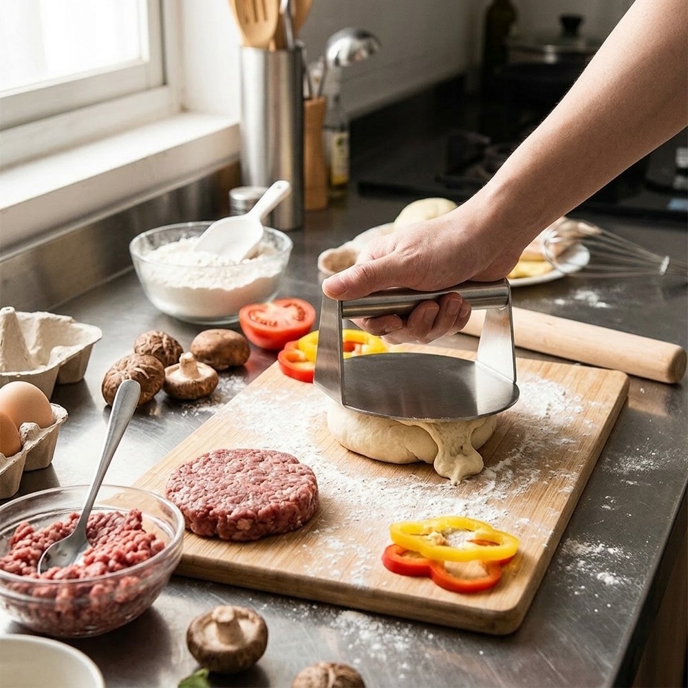 Stainless Steel Burger Press - Compact Round Patty Smasher