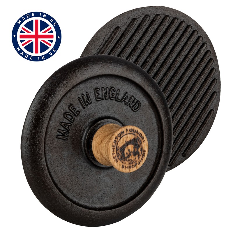 Steak Press Cast Iron Grill Press Griddle Press with Wood Handle for Burgers gallery