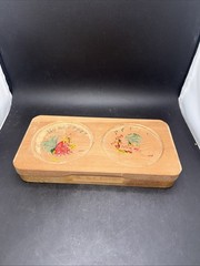 Vintage MCM Japanese Wooden Double Hamburger Press Rooster