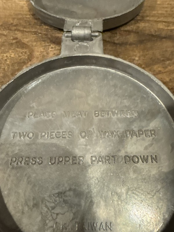 Metal Single Burger Press Cow Design Medium 6in Dishwasher Safe Silver Vintage gallery