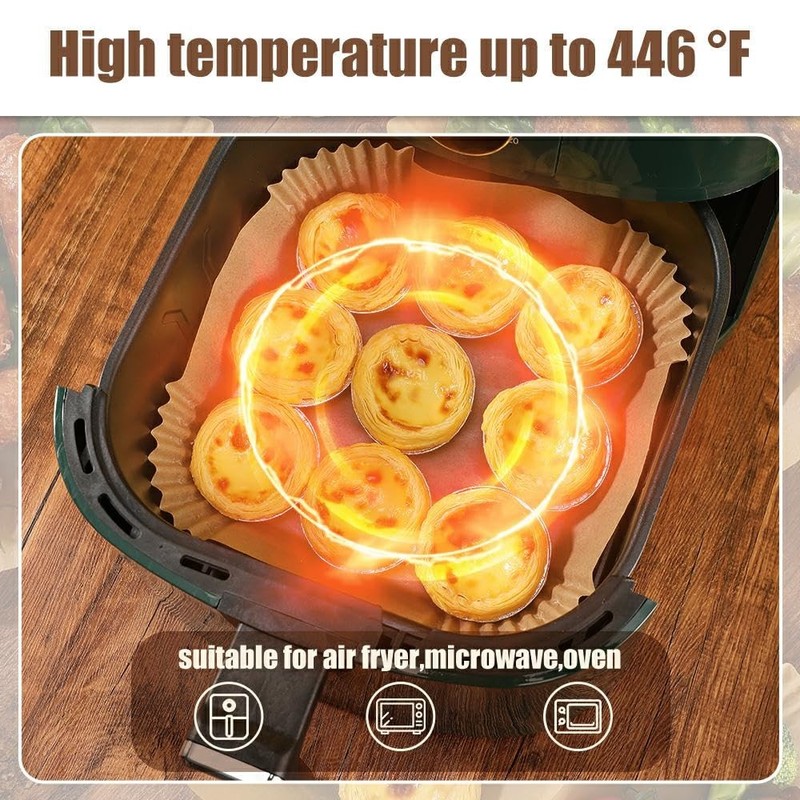 7.5 Inch Air Fryer Parchment Paper Liners Square,150 7.5"Square-150pcs, Wood gallery