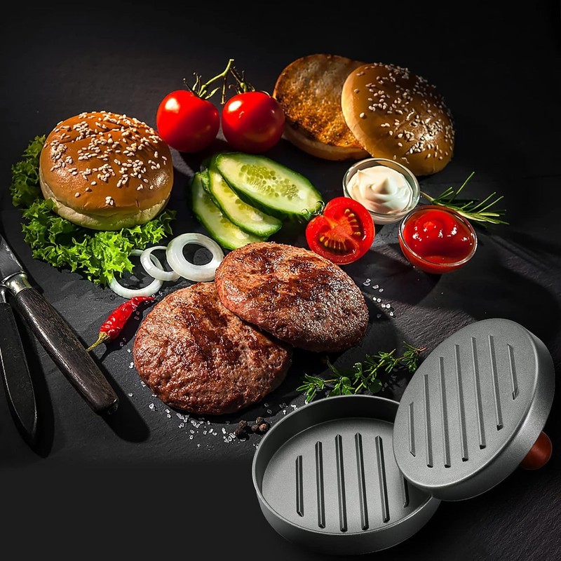 Burger Press Patty Maker Stainless Steel Hamburger Patty Press Mold Wood Hand... gallery
