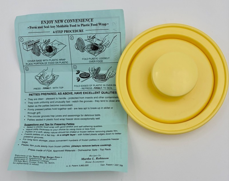 Vtg Robinson’s Burger Press #36535 Meat Tastee Rings Foley Alabama USA Yellow gallery
