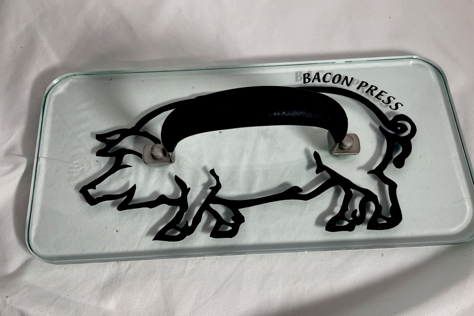 Prepology 2lb Glass Bacon Burger Press Pig Decal Gray Comfort Grip Handle Grill gallery