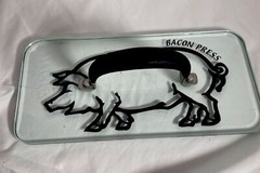 Prepology 2lb Glass Bacon Burger Press Pig Decal Gray Comfort Grip Handle Grill