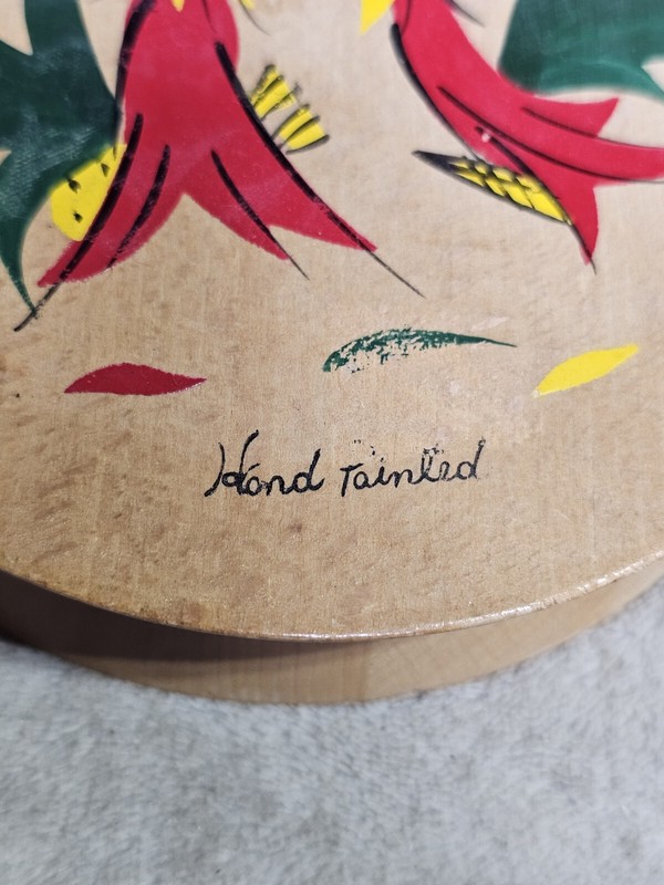Vintage Fighting Roosters Hamburger Press Wood Hinged MCM Folk Art Kitchen Decor gallery