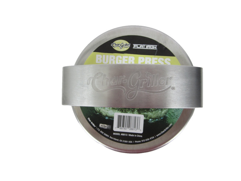 Char-Griller Flat Iron Griddle Burger Press Silver Metal, 6" Diameter Round NEW gallery