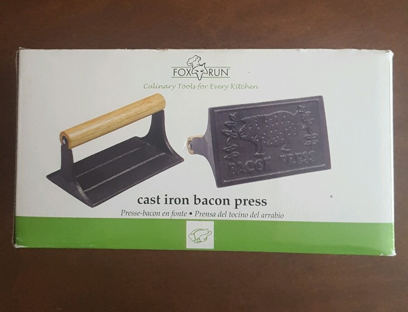 Fox Run BACON PRESS Cast Iron Wood Handle BBQ, Grill, Steak with Box 7" inch gallery