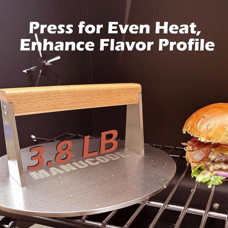 Stainless Steel Grill Press, Heavy-Duty Smash Burger Press with Wooden Handle... gallery