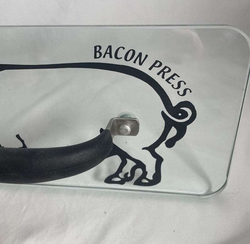 Prepology 2lb Glass Bacon Burger Press Pig Decal Gray Comfort Grip Handle Grill gallery