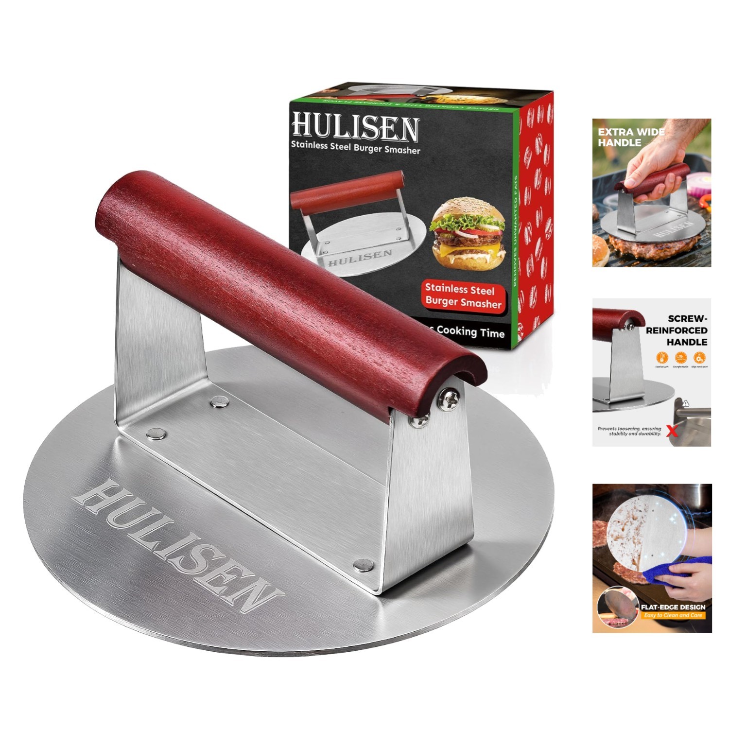 6.2-Inch Stainless Steel Burger Smasher with Extra Wide Heat-Resistant Handle gallery