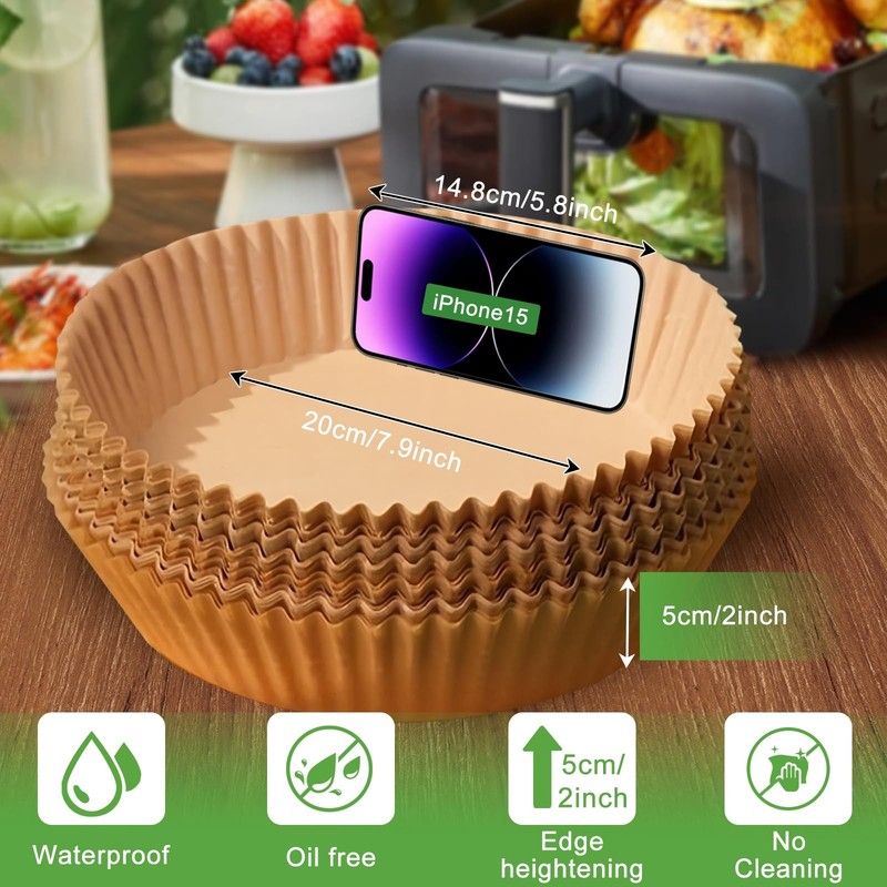200PCS Air Fryer Liners Disposable: Round 8 Inch Non-Stick 8"Round, Wood gallery
