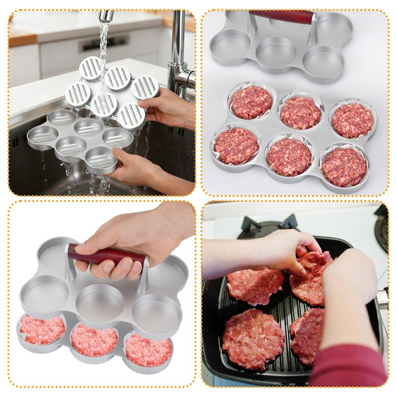 Mini Burger Press Small Meat Patty Maker 300 Papers 6 Slots BBQ Picnic Camp gallery