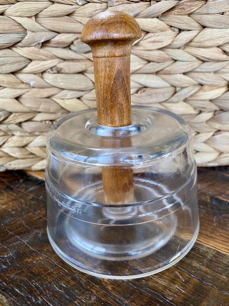 Vintage Glass And Wood Butter Press, Mold With Cow Stamp