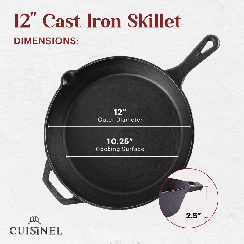 Cast Iron Skillet + Grill Press + Scraper Set 12"inch Preseasoned Frying Pan + S gallery