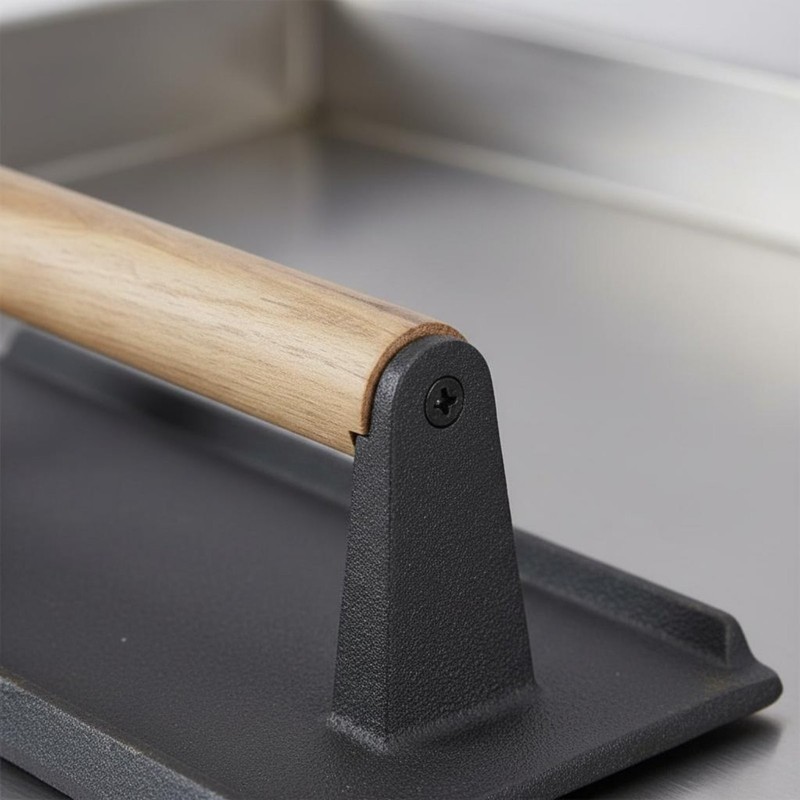 Cast Iron Cooking Press Press Grooved Bottom Wood Handle Cooking Press Press gallery