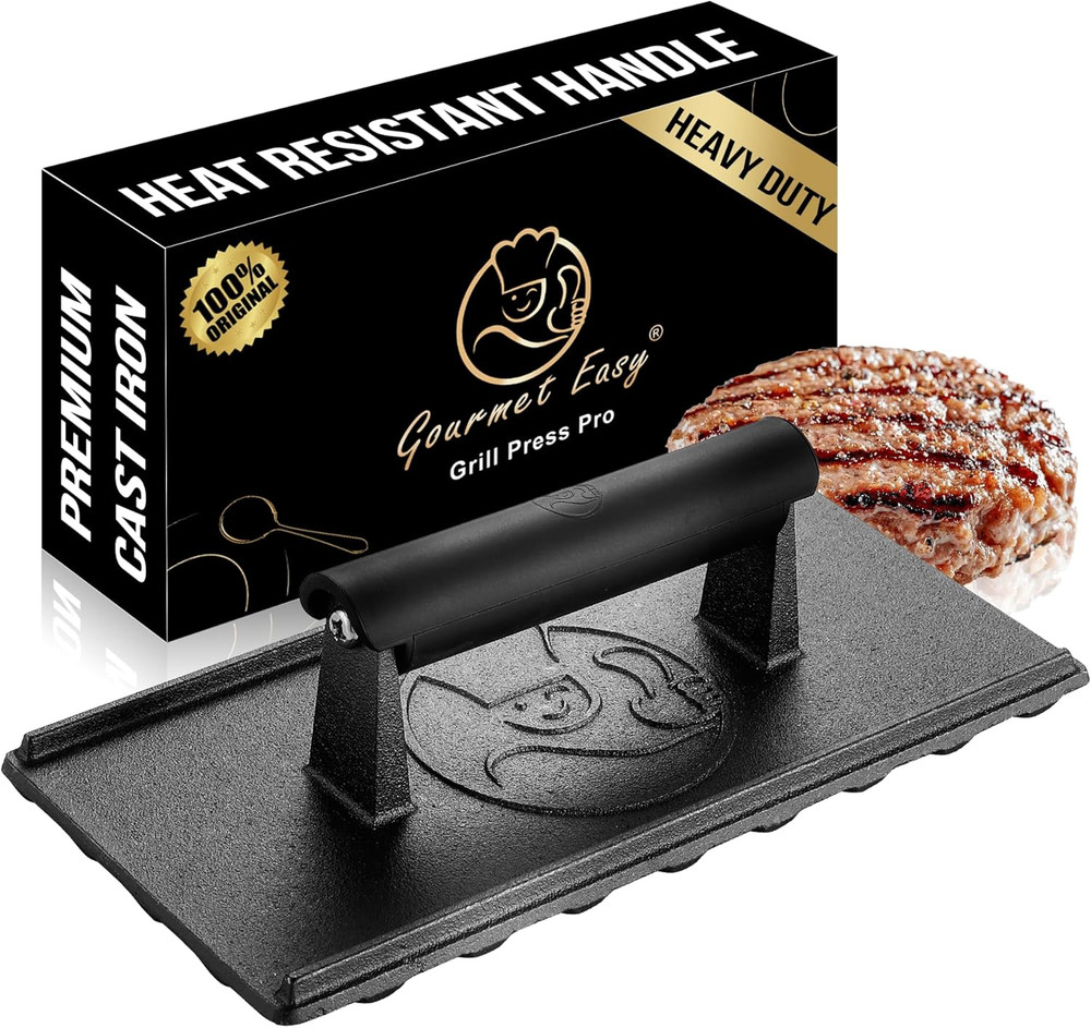 3Lb Cast Iron Grill Press, Heavy Duty Smash Burger Press for Griddle Heat Resist