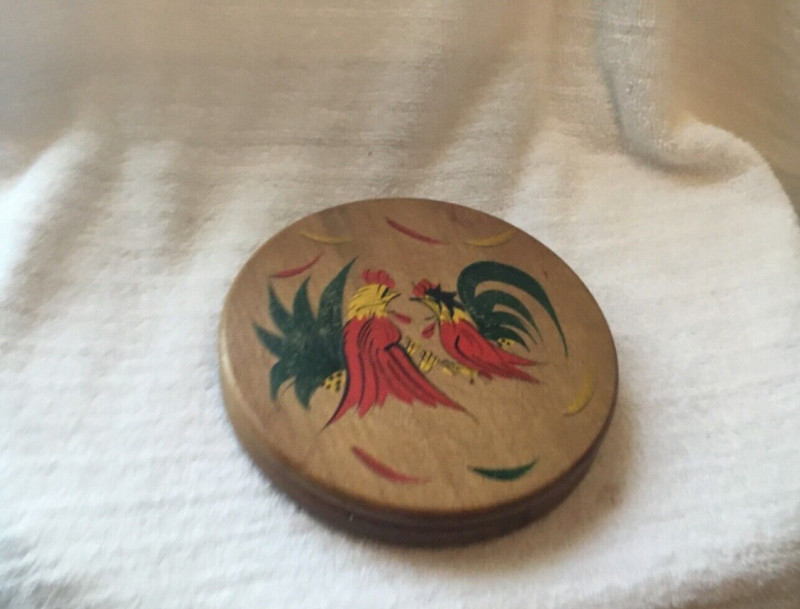 Vintage Wood Hamburger Press, Hand Painted Roosters gallery