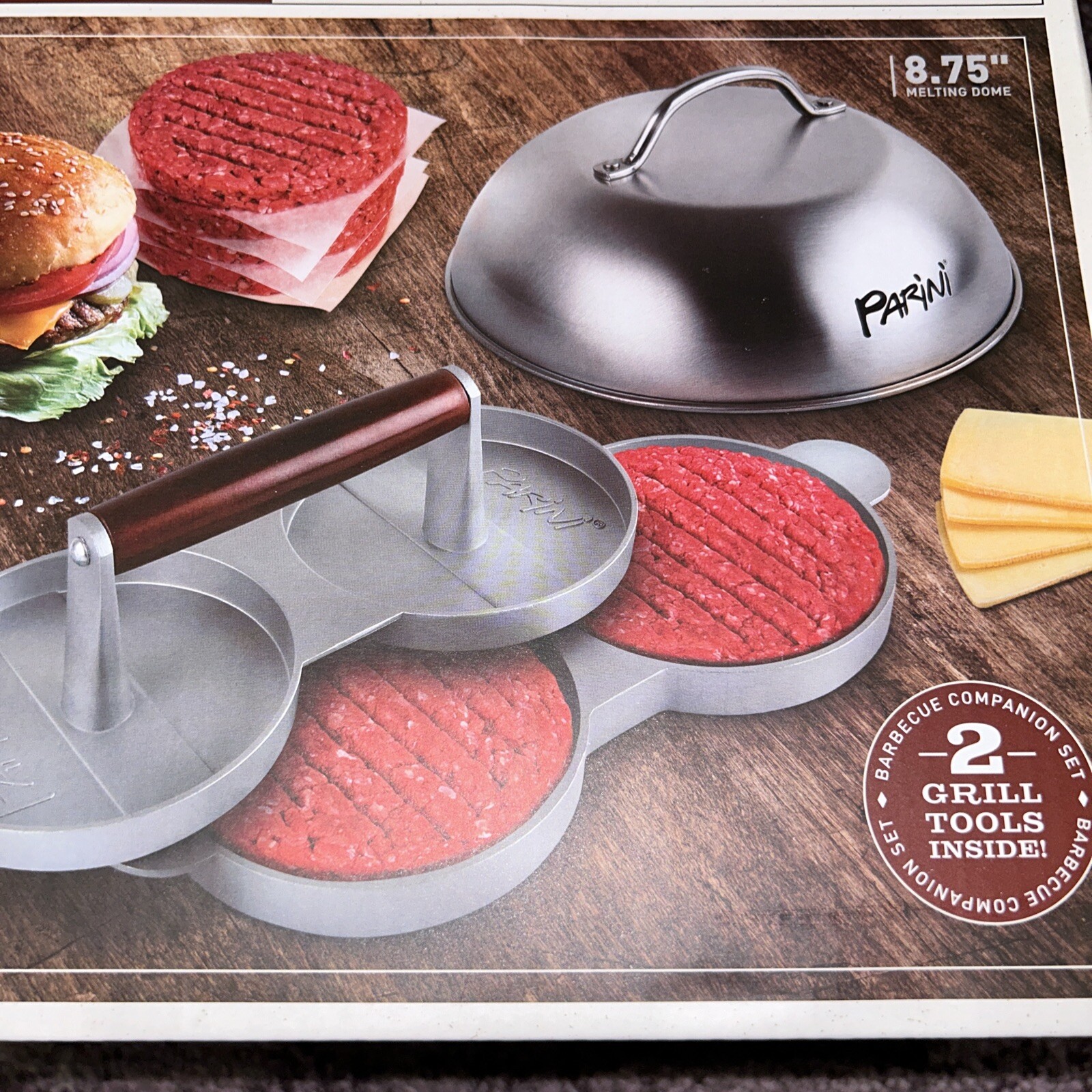 NIB Parini Double Non-Stick Burger Press & Cheese Melting Dome 8.75" gallery