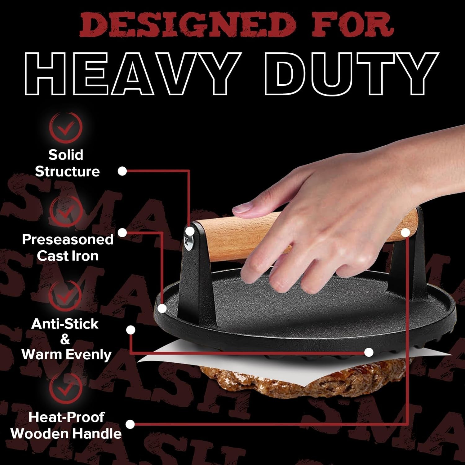 5pc Smash Burger Press Kit, 3-in-1 Patty Maker w/ Cast Iron & 100 Wax Papers gallery