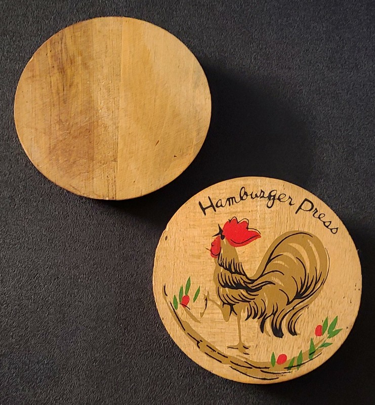 Unique Vintage ROOSTER Wooden Hamburger Press 5-3/4" Diameter Country Decor gallery