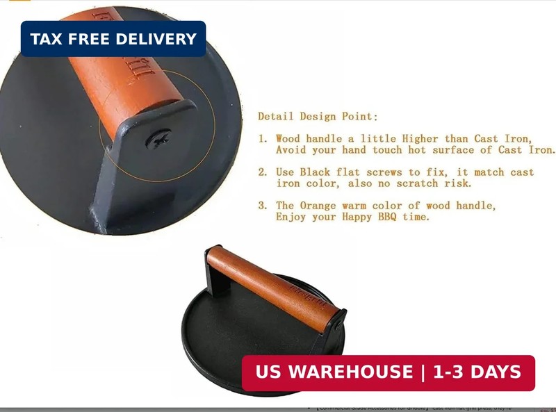 Firsgrill Burger Press 7.08" Round & 8.3"X4.3"Rectangle Heavy-Duty Cast Iron Sma gallery