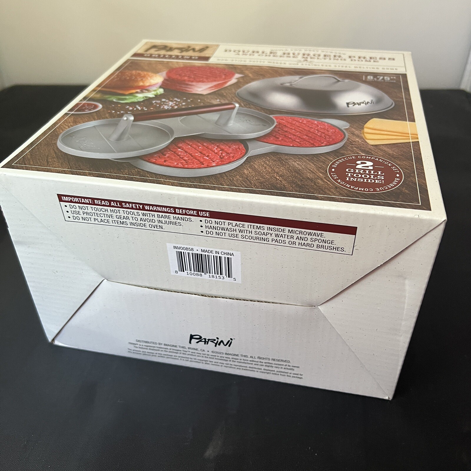 Parini Double Non-Stick Burger Press & Cheese Melting Dome 8.75" NIB gallery