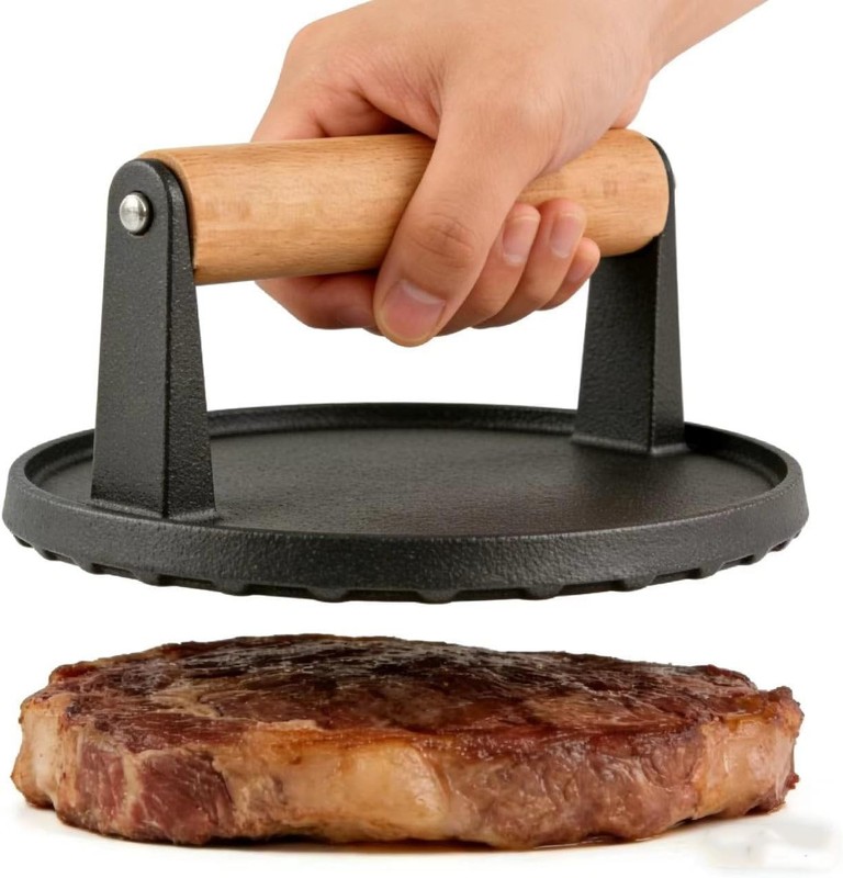 Kitchen Tools 5.7"Cast Iron Smashed Burger Press Round Flat Edge Grill Press gallery