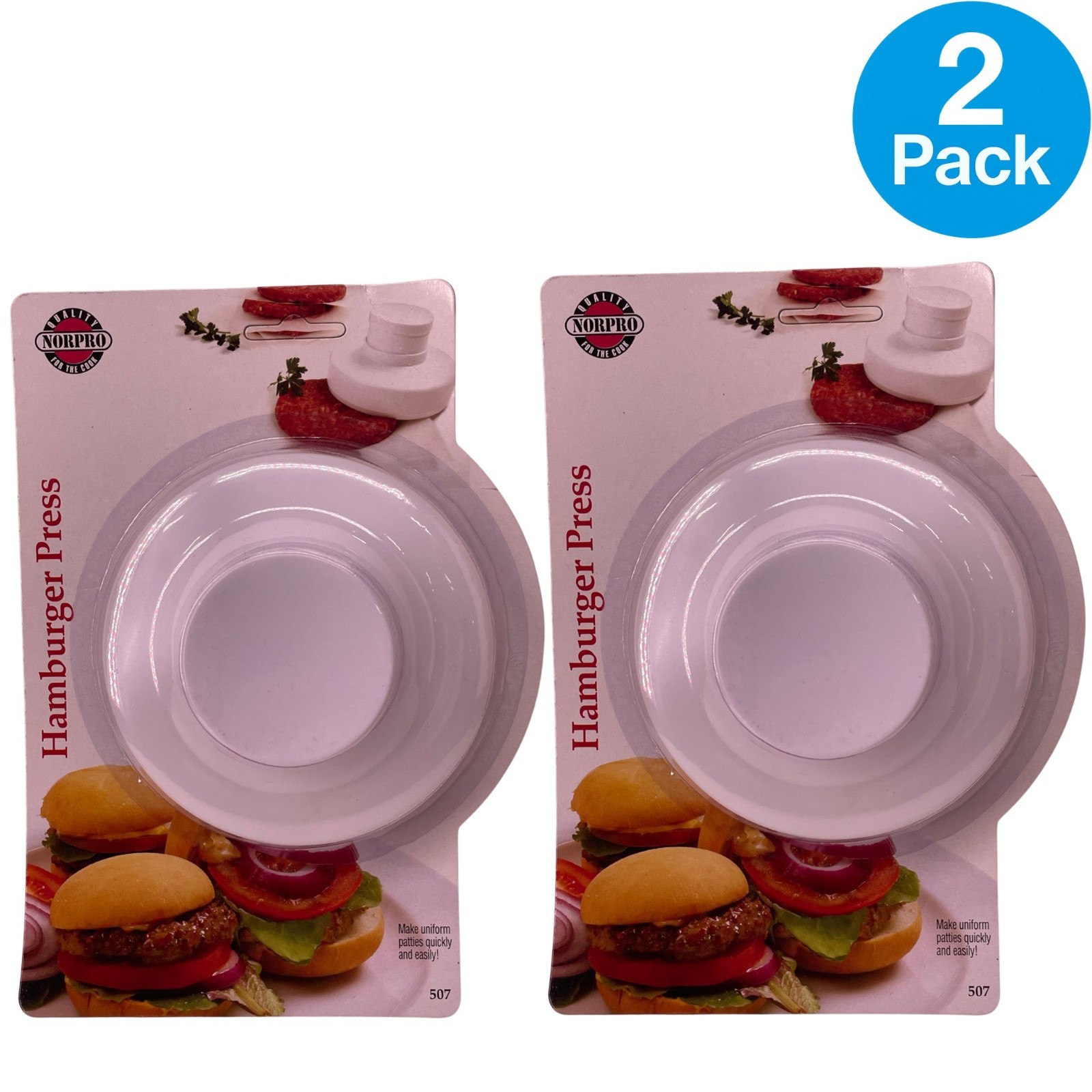 Norpro Hamburger Press 4-Inch Uniform Patty Maker White 2 Pack Bundle gallery