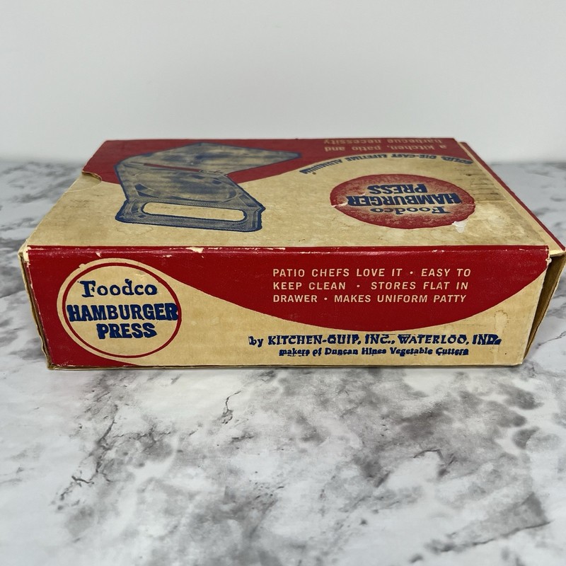 Vintage Foodco Hamburger Press Solid Die-Cast Lifetime Aluminum w/ Original Box gallery