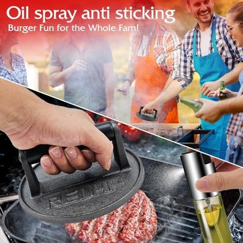 Heavy-Duty 6.5" Cast Iron Burger Press with Wood Handle - Perfect for Smash Burg gallery