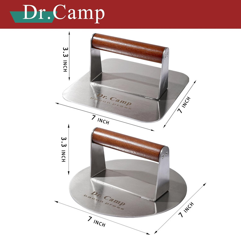 2 Pack Stainless Steel Burger Press with Real Wood Handle 7 Inch Smash Burger Pr gallery