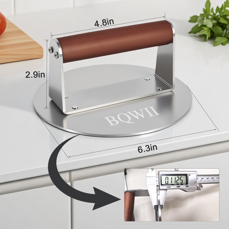 Burger Press Round Stainless Steel Meat Patty Maker Wood Handle 6.3 Inch gallery