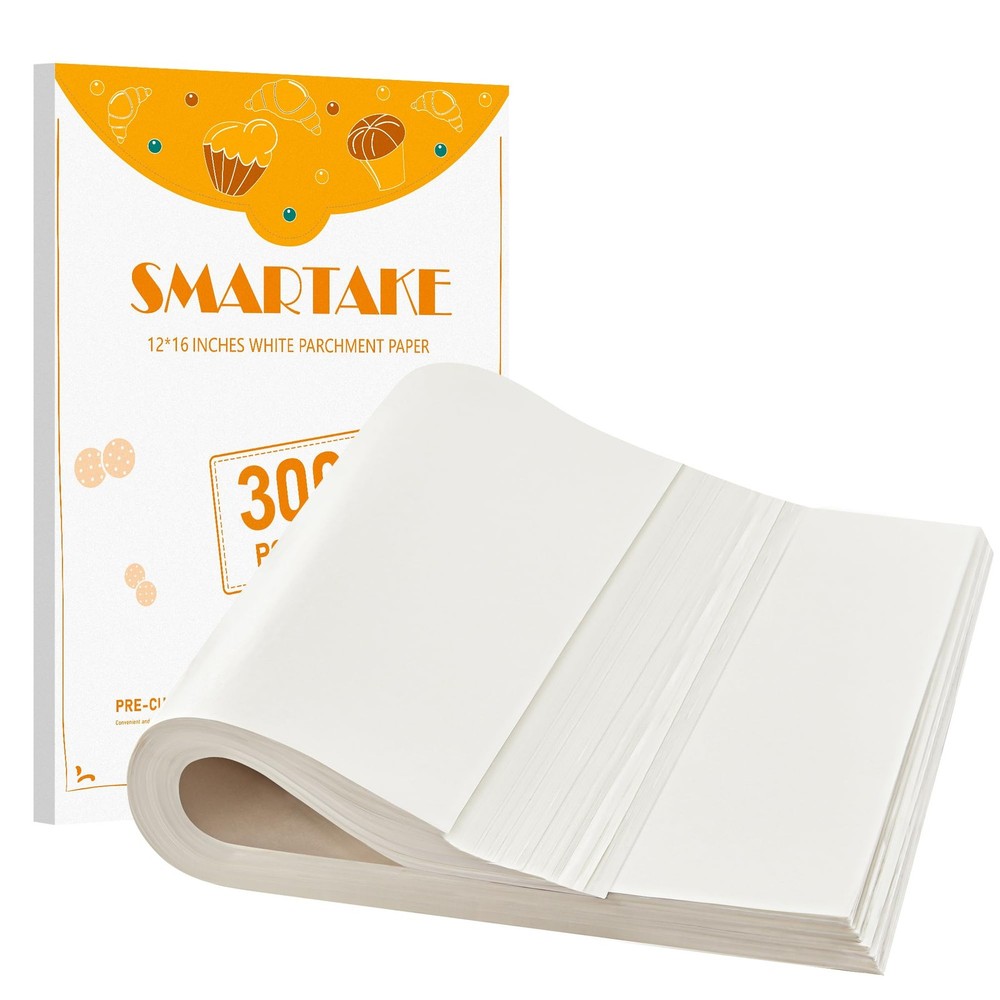 SMARTAKE 300 Pcs Parchment Paper Baking Sheets, 12" x 16"-300 Pcs, White