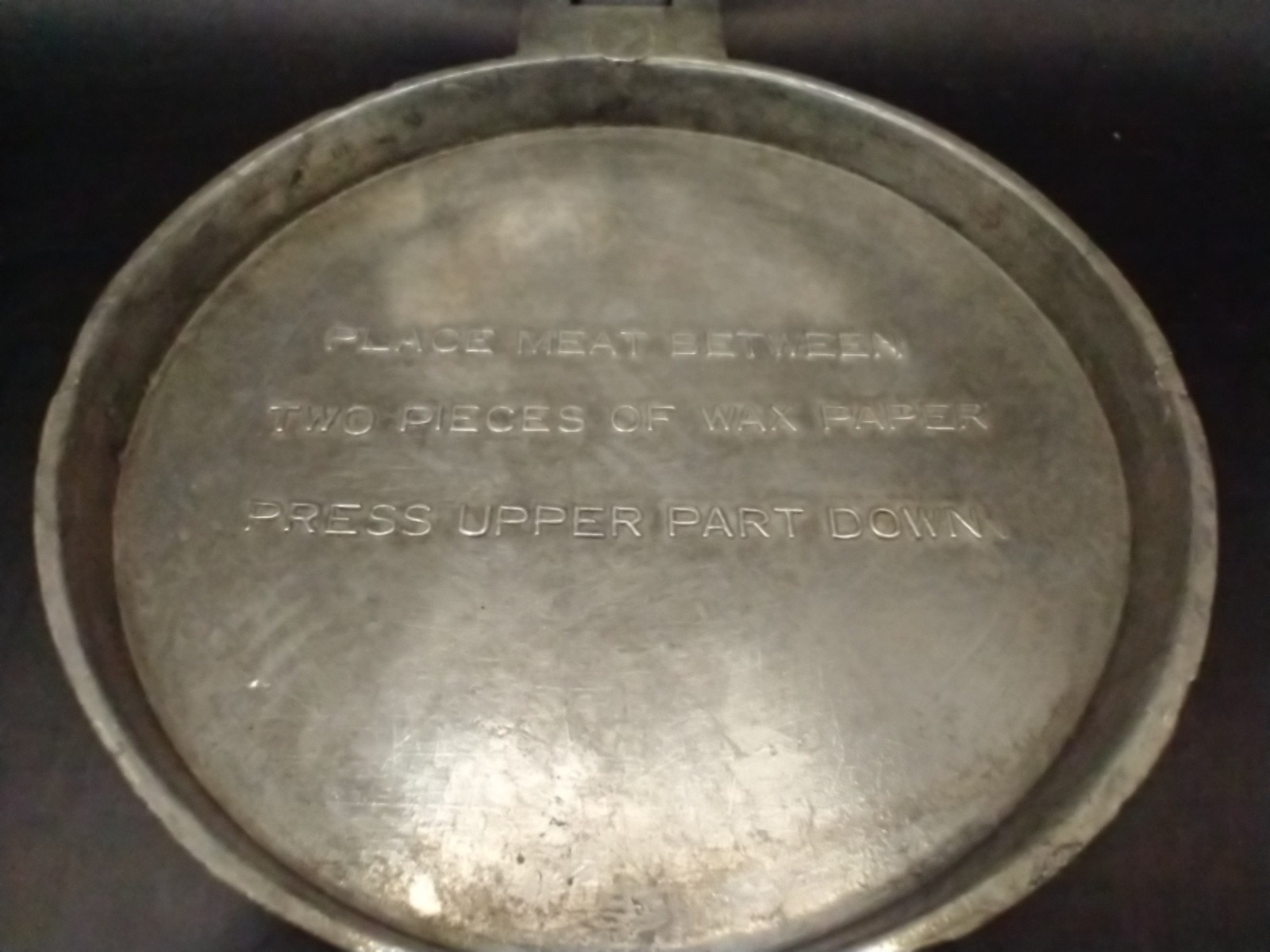 Vintage 1950s Hamburger Press Aluminum Ground Meat Burger Slider Embossed Chef gallery