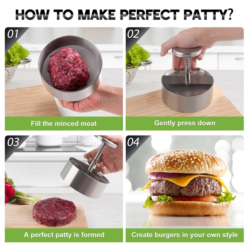 Burger Press Adjustable Hamburger Prees Patty Maker 4.52" - Non-Stick Mold an... gallery