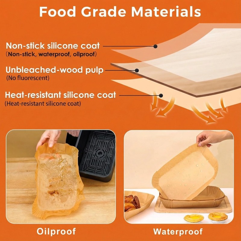 Air Fryer Liners Disposable Parchment Paper Liner 8.6*5.5"Rectangular, Brown gallery