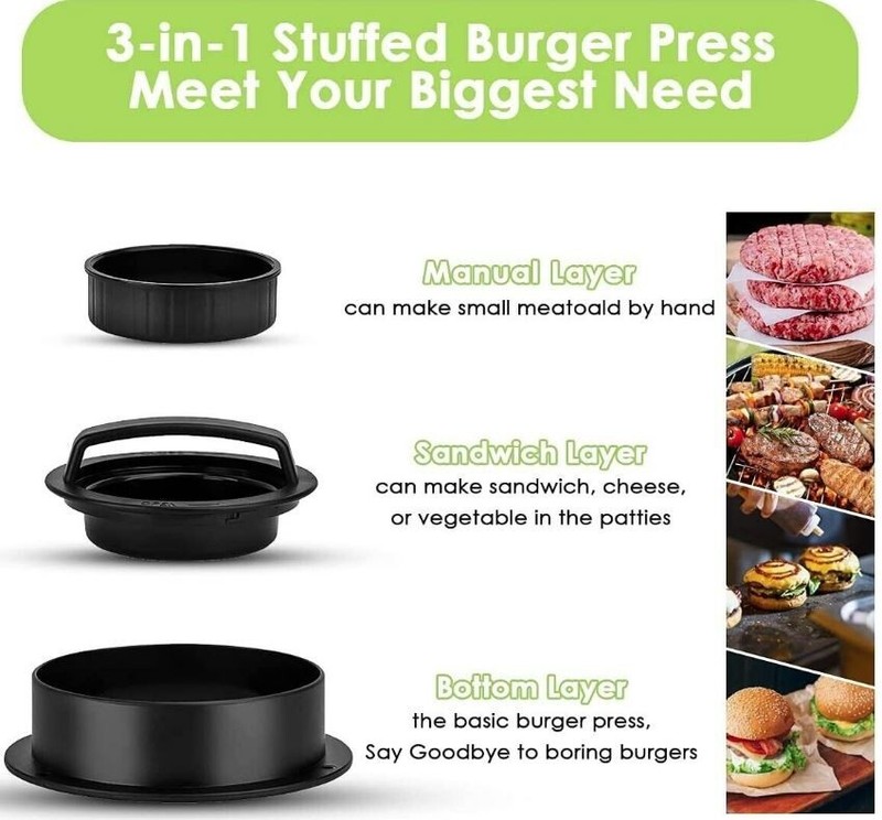 Stuffed Burger Press Kit Hamburger Patty Non Stick Molds Maker Tool Sliders BBQ gallery
