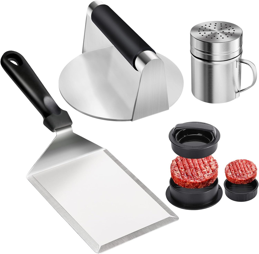 4PCS Grill Accessories for Blackstone, Stainless Steel Smash Burger Press Kit, I