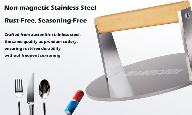 9-Inch Flat-Bottom Stainless Steel Press for Even Cooking - Sturdy Construction gallery