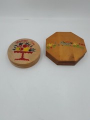 Vtg Folk Art Wooden Hamburger Patty Press w/ Painted Fruit,horse, Set of 2